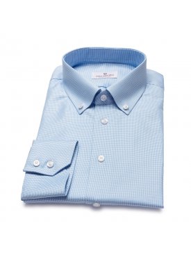 Koszula męska VAN THORN biała w błękitną pepitkę szyta na zamówienie