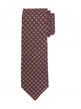 Bordowy wełniany krawat Profuomo w granatowy wzór paisley