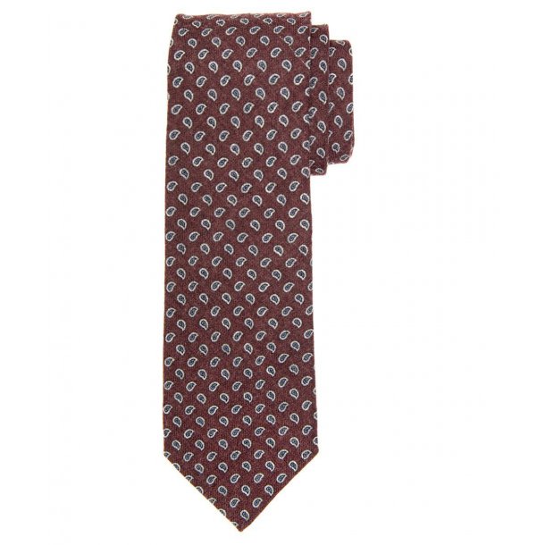 Bordowy wełniany krawat Profuomo w granatowy wzór paisley