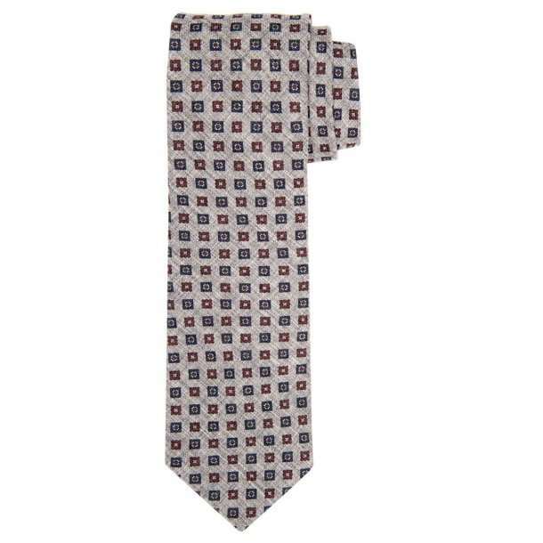 Szary wełniany krawat Profuomo w granatowy i bordowy wzór