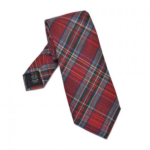 Czerwony wełniany krawat Profuomo w kolorową kratę