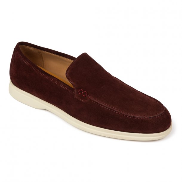 buty loafersy zamsz bordowy (amarone) van thorn city walker z toskanii lekka podeszwa kremowa