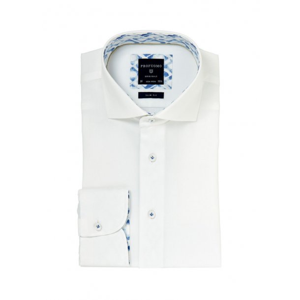 Elegancka biała koszula Profuomo SLIM FIT z błękitnym wykończeniem kołnierzyka