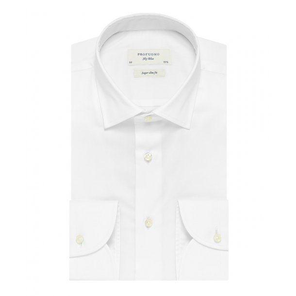 Biała satynowa koszula z kołnierzykiem typu Kent