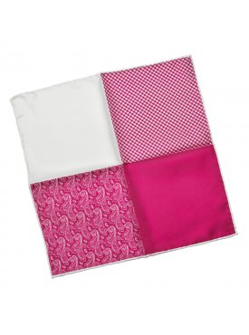 Elegancka różowa i biała poszetka w cztery wzory