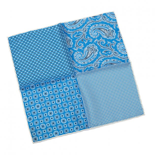 Elegancka niebiesko-biała poszetka w cztery wzory