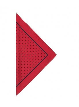 Czerwona poszetka jedwabna w czarne grochy z ramką