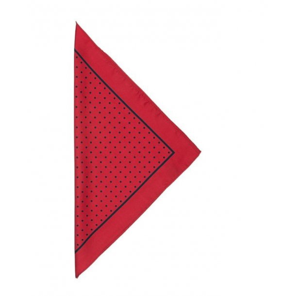 Czerwona poszetka jedwabna w czarne grochy z ramką