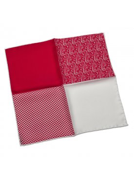 Elegancka czerwona i biała poszetka w cztery wzory