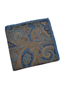 Wełniana niebieska poszetka Hemley w brązowy wzór turecki