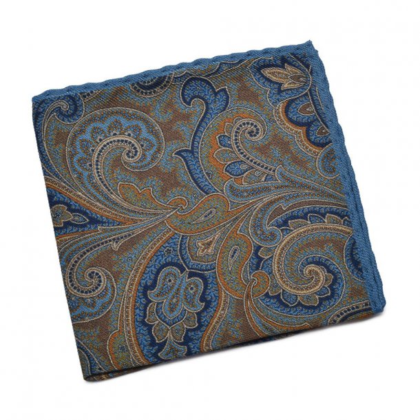 Wełniana niebieska poszetka Hemley w brązowy wzór turecki