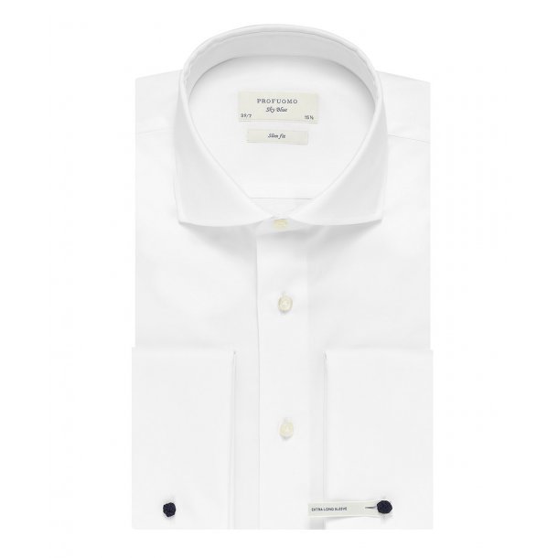 Extra Długa biała koszula taliowana (SLIM FIT) z mankietami na spinki