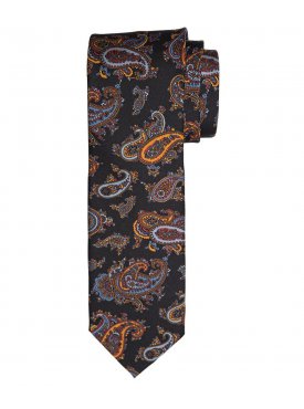 Czarny jedwabny krawat Profuomo Vintage w paisley
