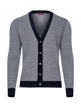 Granatowo-szary męski sweter zapinany na guziki z wełny merino