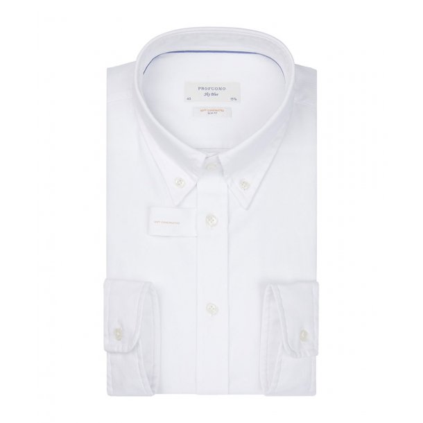 Biała koszula Profuomo z miękkiego oksfordu z kołnierzem na guziki