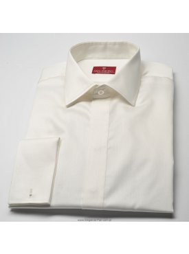Elegancka śmietankowa (ecru) koszula z krytą listwą SLIM FIT