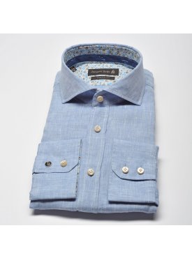 Błękitna koszula lniana Jacques Britt rozmiar 41 custom fit