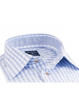 Elegancka koszula męska biała w dużą błękitną kratę SLIM FIT