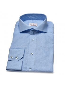 Elegancka błękitna koszula VAN THORN w delikatny biały wzór