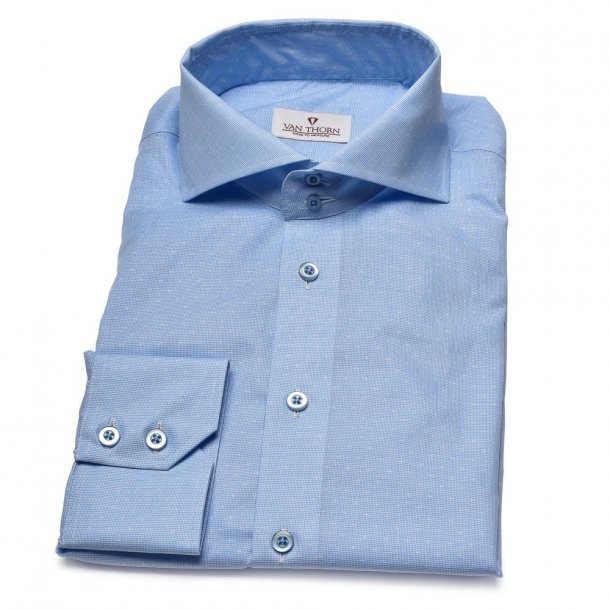 Elegancka błękitna koszula VAN THORN w delikatny biały wzór