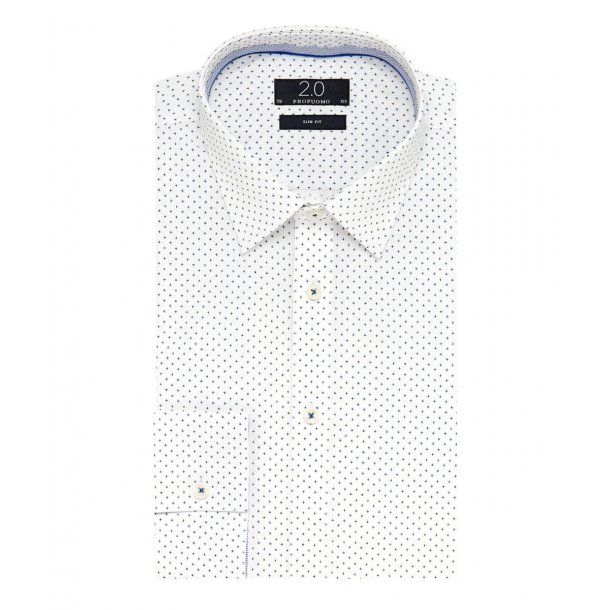 Elegancka biała koszula Profuomo 2.0 w drobny granatowy wzór