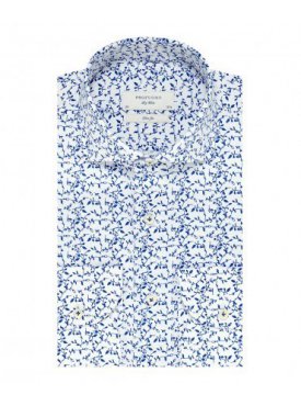 Elegancka biała koszula Profuomo Sky Blue w granatowy roślinny wzór