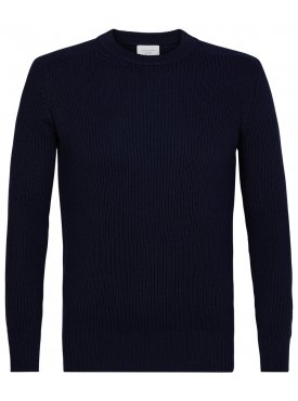 Elegancki granatowy sweter w prążek z grubym ściągaczem